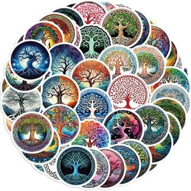 Imagem de 50 adesivos vibrantes de árvore da vida, decalques à prova d'água de alta definição para personalizar laptop, garrafa de água, caderno e decoração de carro