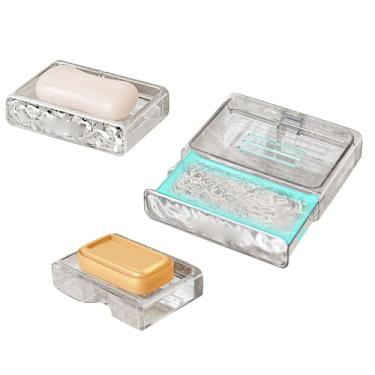 Imagem de Fafeicy Prato de Sabonetes Fixado na Parede, Suporte de Sabonetes de Plástico Com Escorredor de Cachoeira, para Armazenamento de Cozinha de Banheiro (Camada única branca transparente)