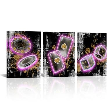 Imagem de Visual Art Decor Baralho arte de parede decoração de sala de jogos pintura menino adolescente decoração de quarto de meninas emoldurado 30 x 40,6 cm x 3 peças (rosa)