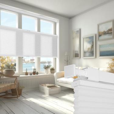 Imagem de SEEUNANA Persianas celulares sem perfuração, sem ferramentas, de cima para baixo, para janelas internas, redução de ruído e isolamento térmico, 85 cm L x 162 cm A, filtro de luz branca