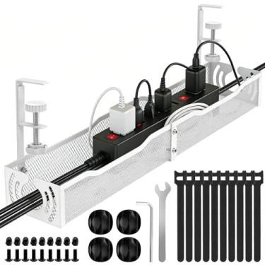 Imagem de Gerenciamento de cabos, bandeja de gerenciamento de cabos sob a mesa de 64 cm, sem furadeira, organizador de cabos de metal com grampo para gerenciamento de fios, organizador de cabos para escritório