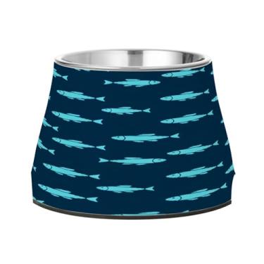 Imagem de CEBUGI Tigelas de aço inoxidável para cães e gatos, resistentes à ferrugem, removíveis, para cães e gatos, tigela elevada antiderrapante para alimentação de cães e gatos, peixes azuis