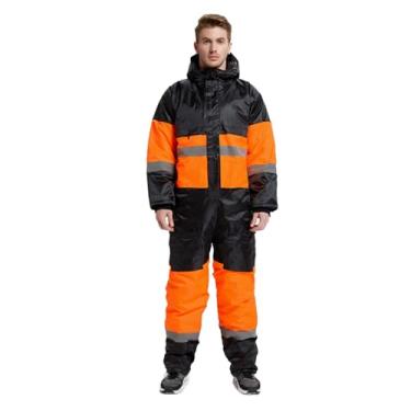 Imagem de LNQKJXIIA Boutiques US Jaqueta refletiva de algodão espesso de inverno, roupa de trabalho com capuz de alta visibilidade para clima frio, casaco de segurança quente para trabalho de proteção (laranja