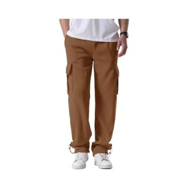Imagem de Calças De Moletom Masculinas Largas Com Cordão Ajustável, Corte Reto, 