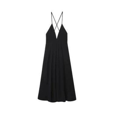 Imagem de Vestido Midi Plissado Feminino Com Decote V E Costas Abertas, Estilo A