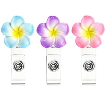 Imagem de Heyah Pacote com 2 porta-crachás de margarida brilhante, porta-crachá retrátil com cristal brilhante, suporte de crachá de enfermeira, clipe de cinto (rosa vermelha e azul)