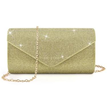 Imagem de PACETAP Bolsa clutch feminina com strass, bolsa de mão brilhante com glitter para festa dos anos 1920, casamento, noivado, formatura, Strass amarelo claro
