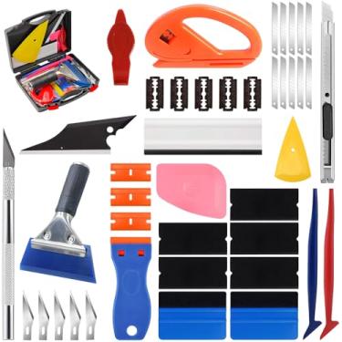 Imagem de JIURUN Kit de pintura de janela de carro, 43 peças, ferramenta de envoltório de vinil, ferramentas de rodo, kit de instalação de película protetora de vidro para veículos, kit de coloração de filme de
