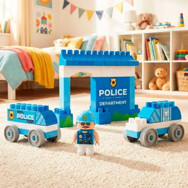 Imagem de Brinquedo Blocos De Montar Educativo Cidade Policia Kit 40pç