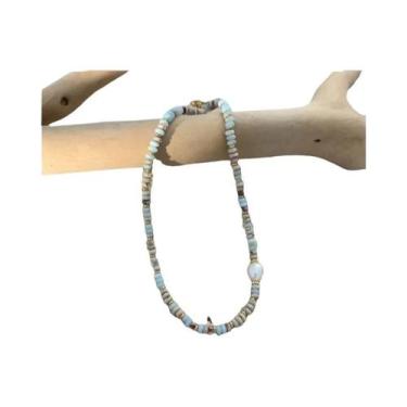 Imagem de Colar Choker De Pedras Naturais Boêmias Com Pérolas Imitadas E Conchas