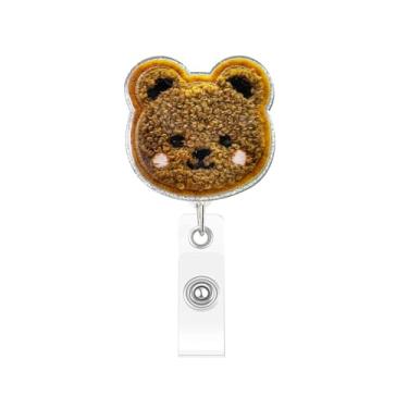 Imagem de Carretel de crachá fofo de urso marrom – Porta-crachá de identificação retrátil Kawaii para enfermeira, equipe pediátrica, médico, CNA, MA, RN – Acessórios adoráveis de clipe de crachá de trabalho de