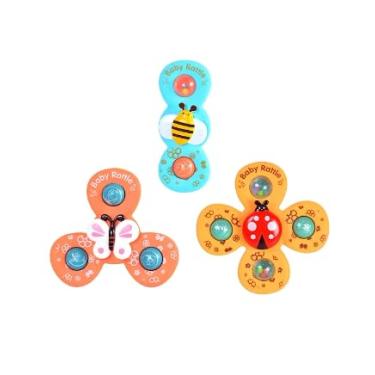 Imagem de Brinquedo Estimulo Bebê Gira Ventosa Sensorial Cor Colorido Kit 3 Spinner