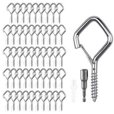 Imagem de Viweolm Ganchos de parafuso para pendurar, ganchos de teto de aço inoxidável 304 para luzes externas, sinos de vento, lanternas, plantas e decorações – uso interno e externo (aço inoxidável, 50 peças)