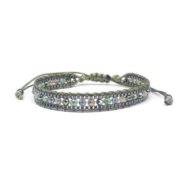 Imagem de Pulseira feminina Boho feita à mão com contas de cristal, pulseira trançada ajustável, joia casual minimalista para presente, Medium, Cristal Metal Poliéster, não
