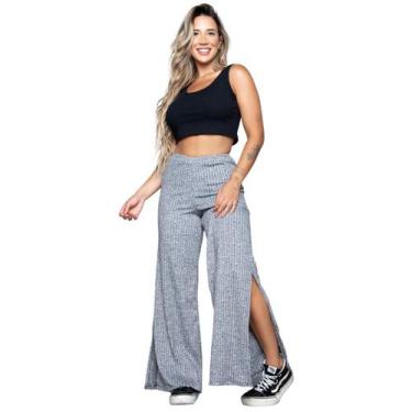 Imagem de Conjunto Cropped Bella Fiore Canelado e Calça Pantalona Com Fenda Cane