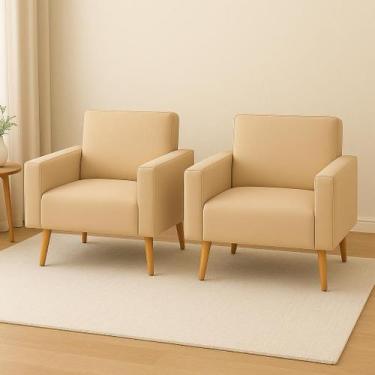 Imagem de Kit 2 capas poltrona tradicional sala- ajustavel premium Cor:Bege - Ta