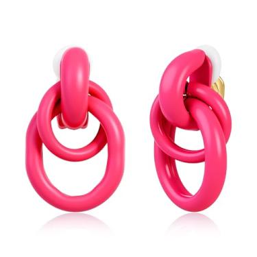 Imagem de Brincos de pressão geométricos rosa para mulheres, brincos grossos na moda, com nó, brincos grandes e trançados, joias para presente