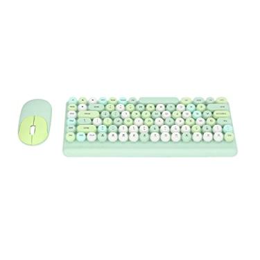 Imagem de Mouse com teclado USB, teclados sem fio de 86 teclas com teclado retrô redondo côncavo Combinação de mouse de teclado de computador 1200DPI Mouse de teclado para jogos(Green)