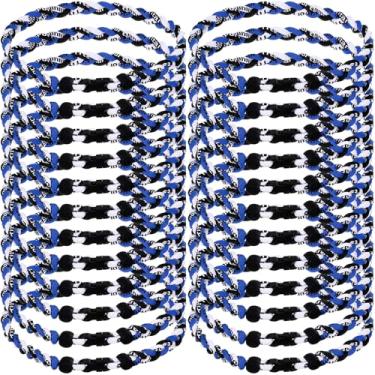 Imagem de Zeyune 24 colares de beisebol de 45,7 cm para meninos, três cordas trançadas, tornado de titânio, para homens, esportes (azul, branco, azul claro)