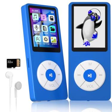 Imagem de Leitor de MP3 com cartão TF de 32 GB, alto-falante HD embutido, reprodutor de música HiFi portátil com gravador de vídeo/voz/rádio FM/visualizador de fotos/leitor de e-book para crianças (azul)