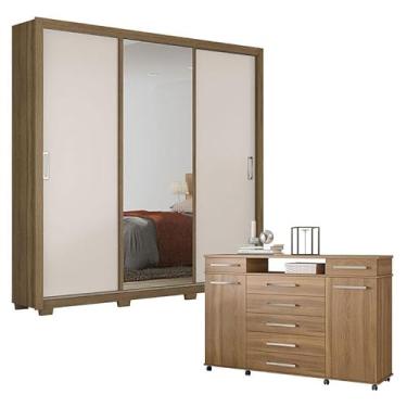 Imagem de Cômoda London e Guarda Roupa Casal Residence Amêndola Off White com PÃ:copyright:s - Demóbile