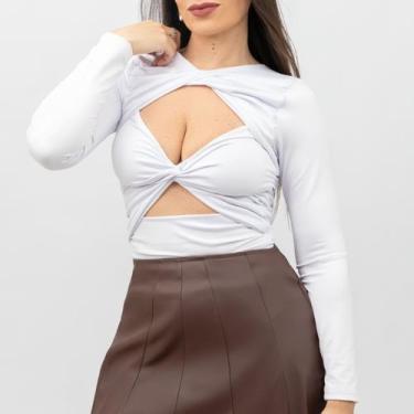 Imagem de Body Feminino Moderno Manga Longa Recorte Frontal Confortável - Swiss 