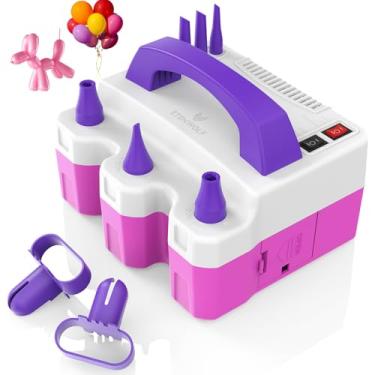 Imagem de ETENWOLF Bomba De Balão Elétrica P600 Para Todos Os Balões Com 3 Bicos 110V 600W Soprador De Balão Para Festa Látex Metálico 260Q Balões De Folha, Inflador De Balão Para Decorações (Roxo)