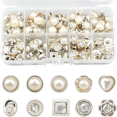 Imagem de 100 peças sortidas de botões de pérola de resina para costura e artesanato DIY, 10 estilos, estilo vintage, inclui caixa de armazenamento para roupas, vestidos de casamento e acessórios