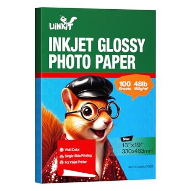 Imagem de Uinkit Papel fotográfico brilhante 33 x 48 cm, 100 folhas, 180 g/m2, papel fotográfico brilhante profissional compatível com impressora jato de tinta, use tinta DYE INK 180GSM