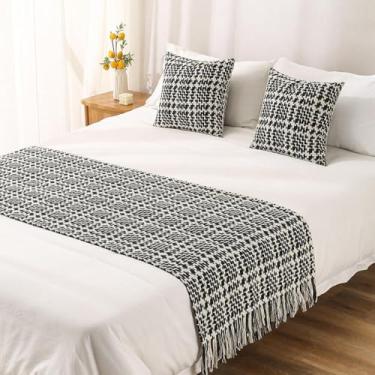 Imagem de Capa protetora de lenço de corredor de cama, toalha de cama elegante, sem desbotamento, borlas, detalhes texturizados macios, lavável na máquina, para hotel pousadas residenciais - preto ||65 * 180 cm