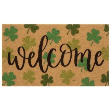 Imagem de Capacho de boas-vindas do dia de São Patrício, tapete de porta trevo para varanda, entrada, trevo irlandês, para entrada, primavera, decoração interna e externa para casa 43 x 73 cm (trevos bem-vindos