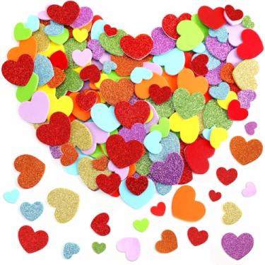 Imagem de SEPGLITTER 600 peças de adesivos de dia dos namorados com glitter e corações de espuma fosca, adesivos autoadesivos para lembrancinhas de festa, artesanato faça você mesmo, decorações de casamento