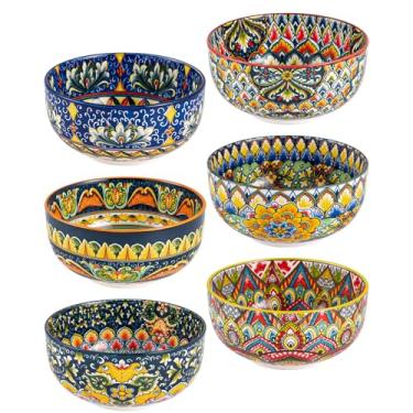 Imagem de Henten Home Conjunto de tigelas de sopa de cerâmica, conjunto de 6 tigelas de cereais coloridas estilo boêmio para salada, macarrão, arroz, lava-louças e micro-ondas