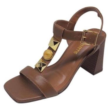 Imagem de Sandália Feminina Couro Salto Bloco Elegante Via Marte-Feminino