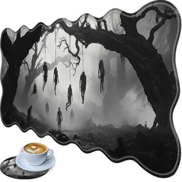 Imagem de Bxgolkgd Tapete de mesa grande, 80 x 29 cm, mouse pad estendido para jogos com bordas costuradas, base de borracha antiderrapante, teclado para escritório, casa, árvore de esqueleto