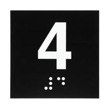 Imagem de PATIKIL Placa de número de sala de exames, placa número 4 de 10 cm x 10 cm com identificação autoadesiva em braille e tátil para assistência de escritório no centro de teste, branco sobre preto