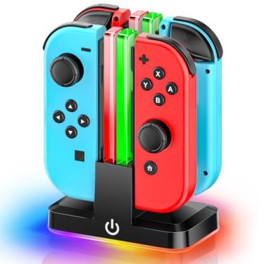 Imagem de Carregador de controle de interruptor para 4 Joycons com 9 modos de luz RGB, suporte de carregador Joy con com indicadores de LED, estação de carregamento para carregamento Joycon (não para Joycon 2)