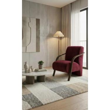 Imagem de Poltrona Decorativa Veludo Braço Madeira - Norte. Dist., Vermelho, 10k