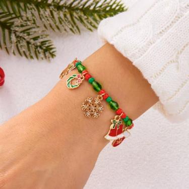 Imagem de Pulseiras de Natal empilhadas com berloques de Natal, pulseiras, presentes, decorações de árvores, roupas femininas, joias modernas, outono, moda, presentes de amizade para mulheres, Medium, Latão