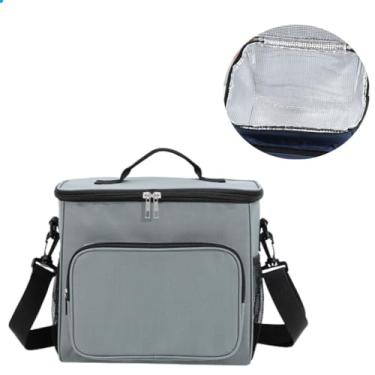 Imagem de Bolsa Térmica Grande com Duas Camadas para Marmita Academia Trabalho Viagem com Isolamento Térmico e Compartimentos para Lanches e Utensílios (Cinza)