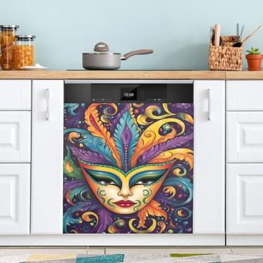 Imagem de ATTX Capa magnética para lava-louças Mardi Gras | Adesivo decorativo de eletrodomésticos de 58 x 66 cm para armários domésticos e eletrodomésticos (97)