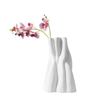 Imagem de Vaso Branco Fosco Branco Cerâmica Floral Decoração de Casa Sala de Estar Mesa de Jantar Armário TV Vaso Ornamentos Vasos de Flores (B)