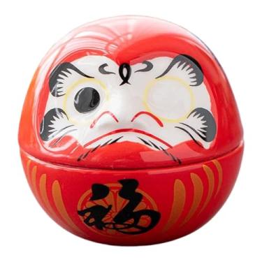 Imagem de FLCPJGV Pequena boneca Daruma de cerâmica japonesa, escultura em miniatura para decoração religiosa (Dharma) para festivais, Vermelho