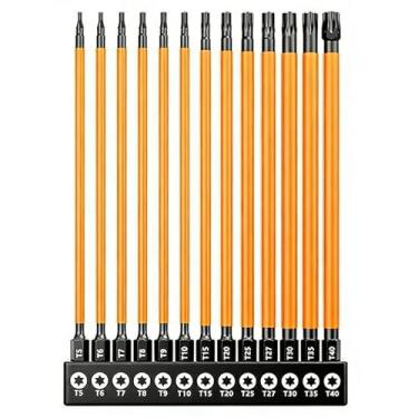 Imagem de Teocpai Conjunto de brocas Torx de 13 peças de 150 mm de comprimento, broca de chave de fenda Torx magnética (T5-T40), haste sextavada de 1/10.2 cm, conjunto de brocas de impacto de aço S2