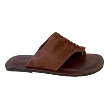 Imagem de Chinelo Feminino Slide Casual Premium de Couro Legítimo Rasteirinha Aberta Verão Macia Confortável-Feminino