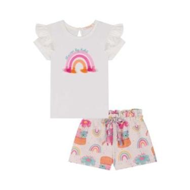 Imagem de Conjunto Infantil Menina Blusa Estampa Arco Íris e Shorts Kukiê-Feminino