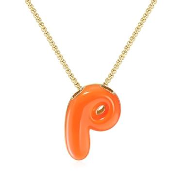 Imagem de KissYan Colar com letras de bolha, banhado a ouro 14 K, pingente de caixa com inicial de balão colorido, joia delicada para presente, Adjustable, Cobre, Sem Pedra Preciosa