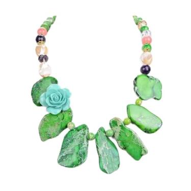 Imagem de SASOKI Colar de declaração joia natural sedimento do mar jaspe ametista concha resina flor declaração 48 cm