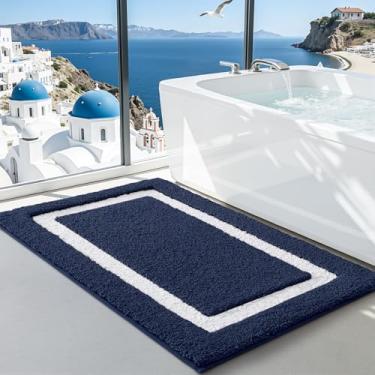 Imagem de LUMI Tapete de banheiro, 61 x 91 cm, antiderrapante, lavável, tapete de banho macio absorvente, tapetes de banheiro de microfibra fofa para piso, banheira de chuveiro, entrada, azul