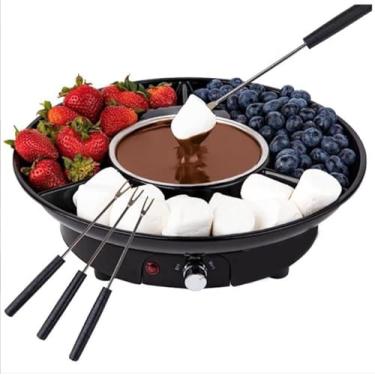 Imagem de Conjunto de panela de fondue - kit de fondue de chocolate - controle de temperatura, bandejas de servir destacáveis e 4 garfos de assar - conjunto de presente e ideia para encontros noturnos. Sirva na